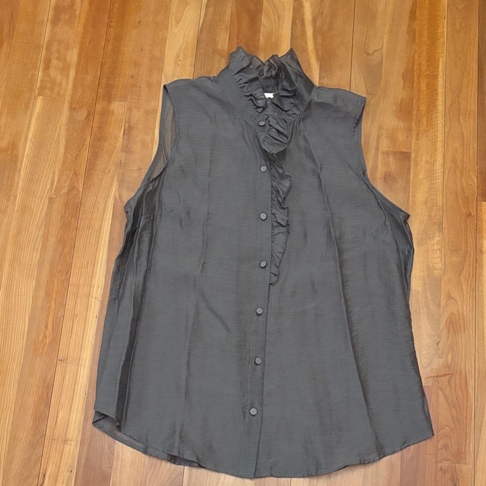 CAbi Dark Gray Ruffle Front Blouse